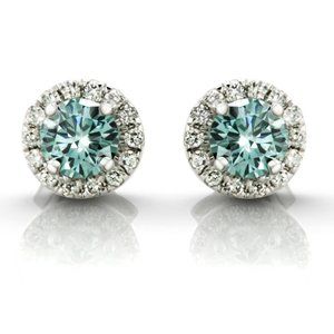 Diamond Halo Earrings Round Blue VS2 14K White Gold 0.93 TCW